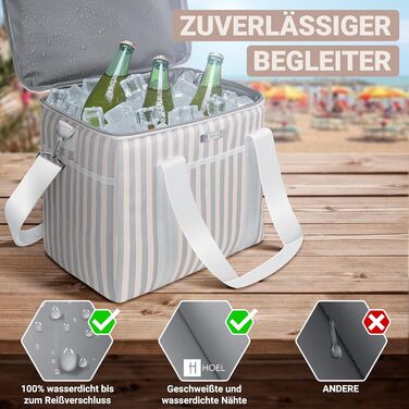 Велика складна сумка-холодильник HOEL 20 л та 30 л - Ізольована термосумка - Водонепроникна та герметична сумка для ланчу - Ізольована сумка для автомобіля та покупок - Сумка для пікніка, сумка для ланчу 30 л, бежевого кольору