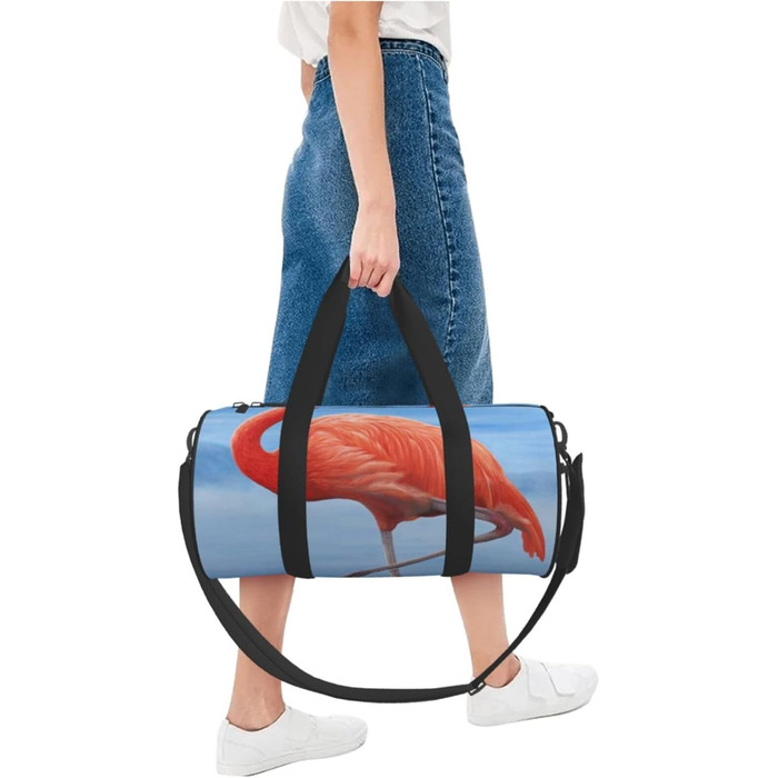 Спортивна сумка для подорожей, з принтом фламінго, чорна, універсальний розмір