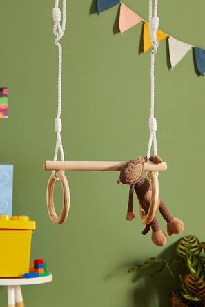 Маленька нога Трапеція з дерев'яними гімнастичними кільцями, для кріплення на гойдалці або рамі для лазіння, для дітей віком від 3