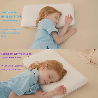 Дитяча подушка SIKAINI - Охолоджуюча тканина з принтом ведмедя, Піна з ефектом пам'яті, Ергономічний дизайн, Дихаюча, Ідеально під