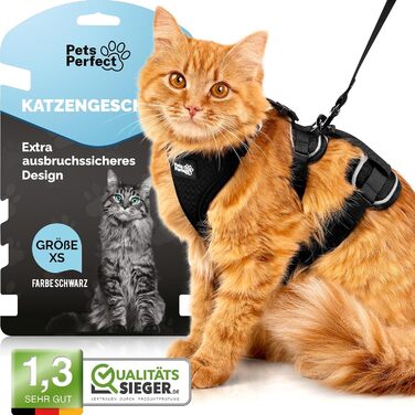 Шлейка для котів Pets Perfect - Надміцна шлейка для котів з повідком, що запобігає втечі - Повідець для котів - Наш комплект шлейок для котів забезпечує безпеку під час прогулянок (XS)