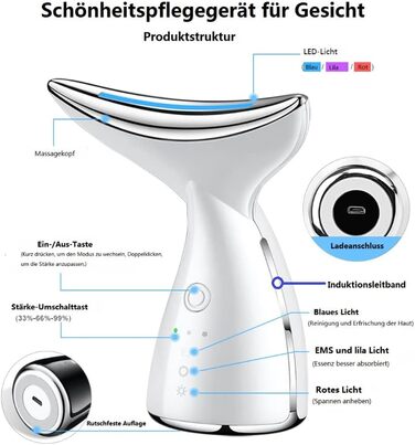Вібраційний нагрівальний пристрій для краси CooBES, масажер для шиї та обличчя проти зморшок, інструменти для догляду за шкірою EMS проти зморшок, 3 режими нагрівання 45 , пристрій для омолодження шкіри.