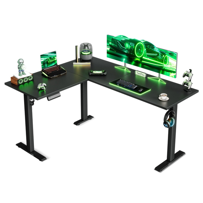 Подібний стіл OffiGo з регульованою висотою, 160 x 120 см, кутовий стіл з електричним регулюванням висоти, ергономічний стіл для роботи сидячи та стоячи, комп&39ютерний стіл, чорний, 160 x 120 см