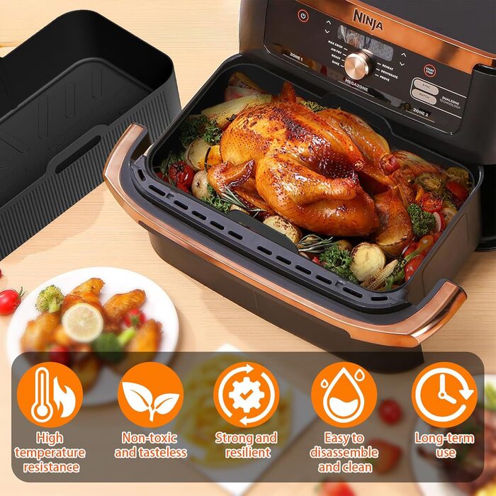 Силіконова форма для фритюрниці Ninja, аксесуари для фритюрниці Ninja Foodi для AF500EU, аксесуари для фритюрниці з силіконовою вставкою для двозонної фритюрниці, багаторазові (3 шт. ) (A)