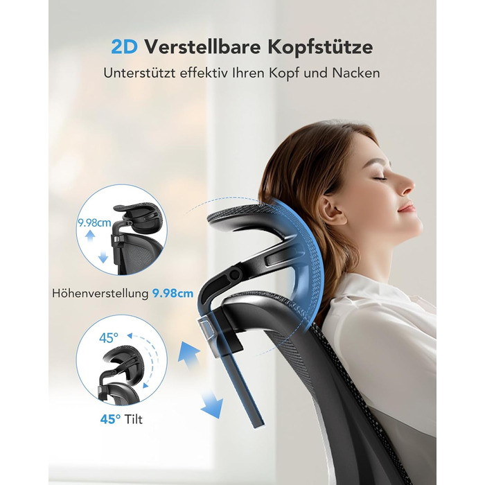 Ергономічне сітчасте офісне крісло HUANUO, стілець з високою спинкою та регульованою поперековою опорою, підлокітники, функція нахилу, сітчасте ігрове крісло для комп&39ютера