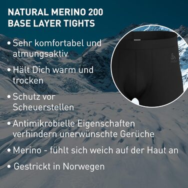 Чоловічі термоштани Odlo з мериносової вовни 200 Чоловіча білизна з мериносової вовни Тепла термобілизна Чорний XL