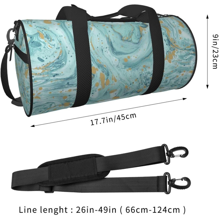 Спортивна сумка-мішок для подорожей, бірюзово-блакитна з золотистим малюнком мармур, чорна, універсальний розмір. Ідеально підходить для ночівлі.