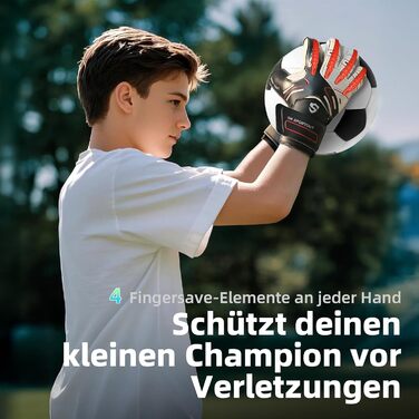 Воротарські рукавички Sportout для дітей та чоловіків із захистом пальців, футбольні рукавички із захистом пальців, воротарські рукавички з нековзним латексом 4 мм, чорні, розмір 7