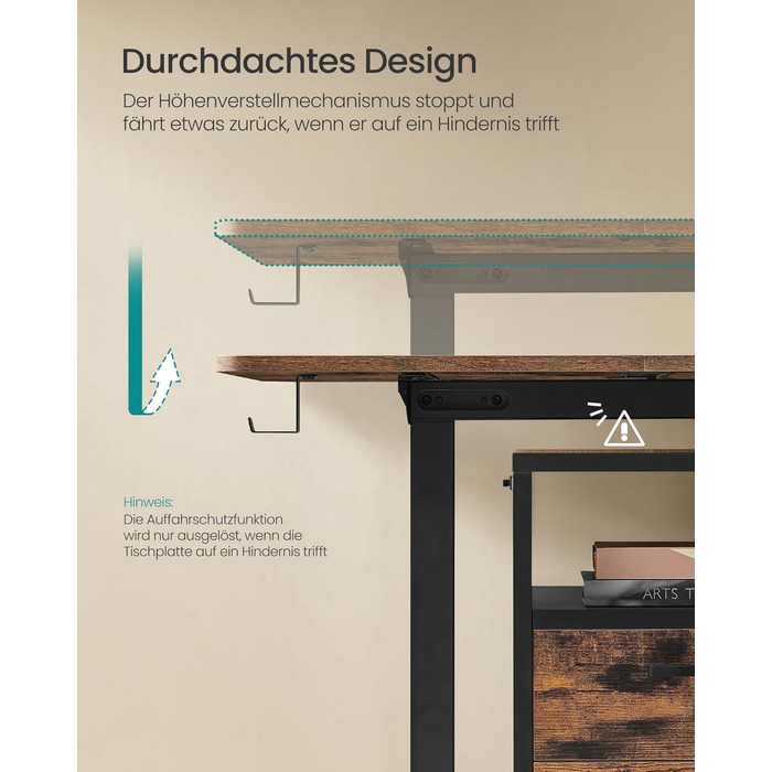 Електричний письмовий стіл SONGMICS з регульованою висотою, 160 x 70 см, безступінчасте регулювання, функція пам&39яті з 4 рівнями висоти, вінтажний коричневий LSD136K01 160 x 70 см вінтажний коричневий