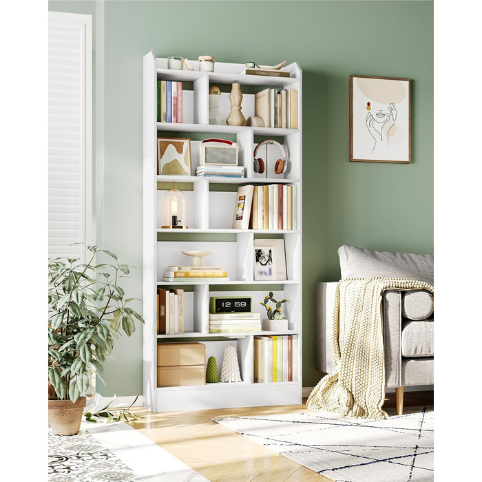 Книжкова полиця Hzuaneri, з 7 полицями, полиця для зберігання, окремостояча полиця, для вітальні, офісу, спальні, 24 x 80 x 199 см, білий BC32803 шт. Білий 24 x 80 x 199 см