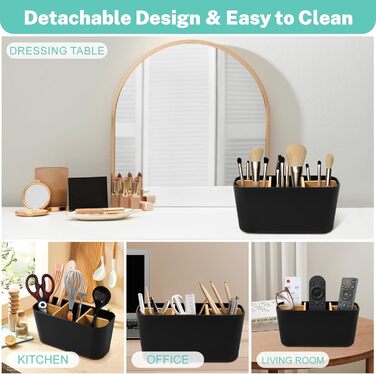 Тримач для зубних щіток Votoko, Пластиковий тримач для зубних щіток з бамбуковими перегородками, Підставка для зубних щіток з 4 ві