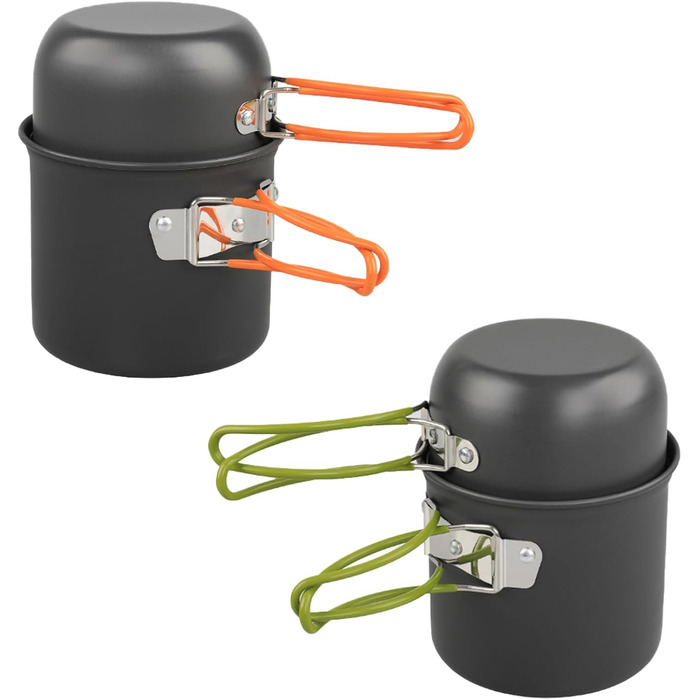 Посуд для кемпінгу та пікніків, набір туристичного посуду з антипригарним покриттям, каструлі та сковороди для приготування їжі на відкритому повітрі, для походів, трекінгу та подорожей з рюкзаком