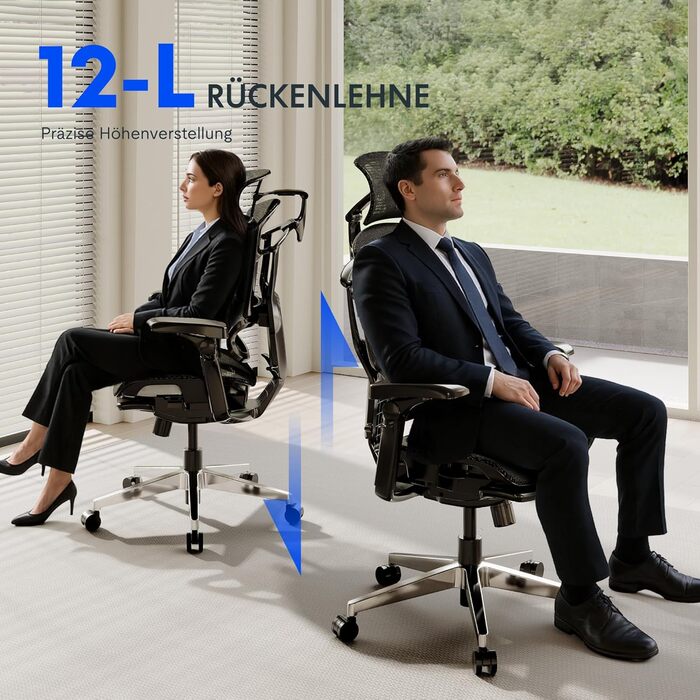 Ергономічне офісне крісло FLEXISPOT ErgoX Pro, регулювання висоти в 12 напрямках, підлокітники 7D, поперекова підтримка 5D, підголівник 4D, вантажопідйомність 250 кг та сітчасте сидіння (чорне) Чорний пінопласт