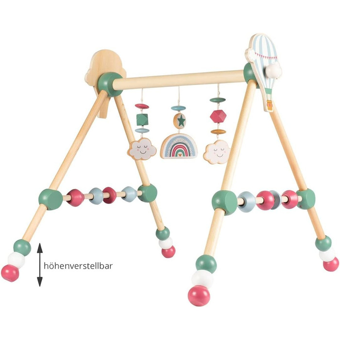 Регулюється по висоті, ігрова арка для немовлят, різнокольорові тварини, кільця і м'ячі, з дерева, дитячі іграшки