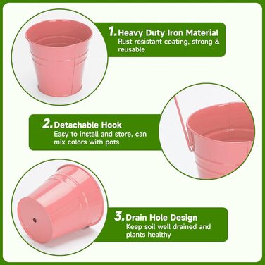 Підвісних квіткових горщиків 16 см, кольоровий металевий квітковий горщик, підвісний горщик зі знімним гачком і отвором, для балко