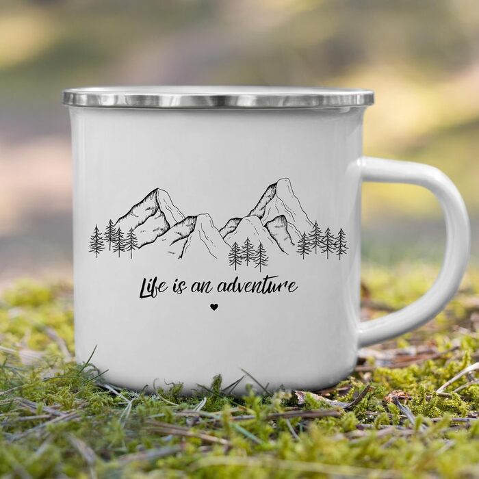 Емальована кружка &quotМаленька Матильда&quot з персоналізованою цитатою або приказкою, емальована кружка, подарунки для каравану для кемперів, емальована кружка, бляшана кружка для кемпінгу, аксесуари для каравану, прикраса для гір (життя - це пригода)