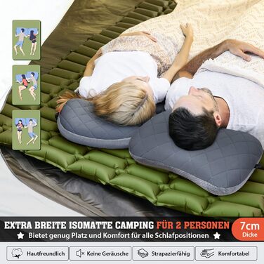 Килимок для кемпінгу HIKENTURE для 2 осіб, подвійний килимок для сну, надлегкий, надувний повітряний матрац, невеликий розмір упаковки з мішком-насосом, компактний килимок для сну, килимок для кемпінгу для активного відпочинку, походів, пляжу - зелений