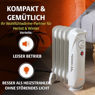 Х PAGEN Міні-електричний радіатор з регулятором температури потужність нагріву 500 Вт портативний масляний радіатор для рівномірного нагрівання компактний та потужний електричний обігрівач із захистом від перекидання та перегріву, 3-