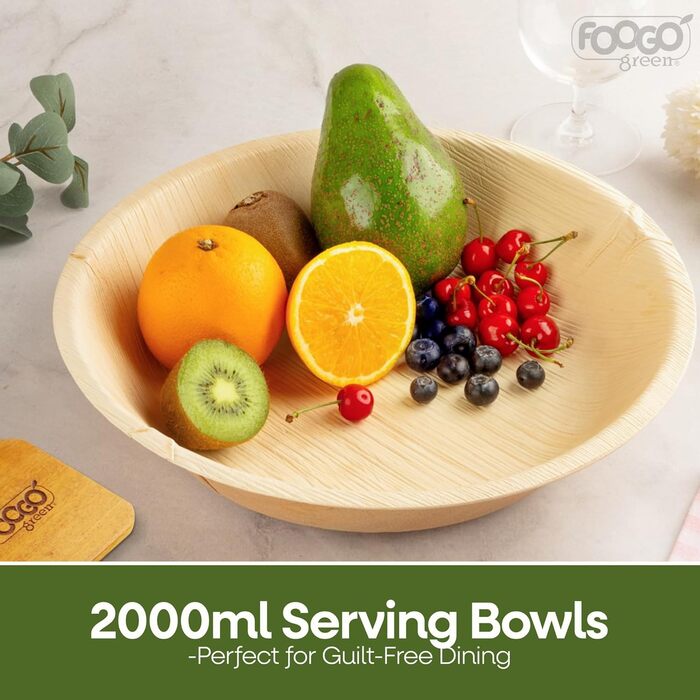 Миски FOOGO Green Palm Leaf 2000 мл, Ø 30 см, 10 шт. Міцні одноразові миски з пальмового листя Компостований та біорозкладний посуд Одноразовий посуд для вечірок та пікніків 10 2000 мл Великий (30 см)