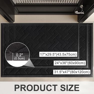 Килимок для дверей LEKEEPGO для приміщень та вулиці, нековзний, миється, поглинаючий, брудозатримуючий килимок для вулиці, вхідний килимок, килимок для вхідних дверей, вхід, зовнішнє використання, 60 x 90 см, чорний