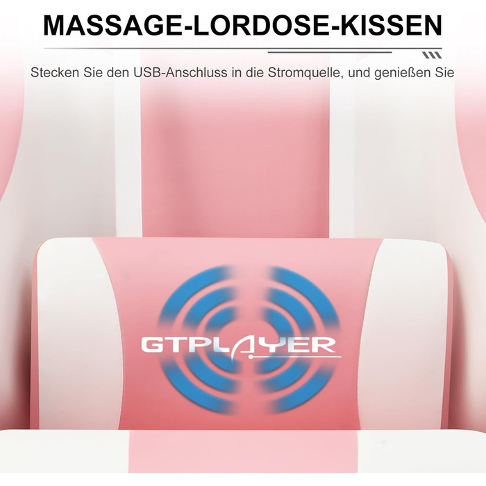 Ігрове крісло GTPLAYER, офісне крісло, масажне ігрове крісло, ергономічне ігрове крісло з підставкою для ніг, підголівником, масажною подушкою для попереку, м&39яке ігрове крісло, обертове крісло, рожеве