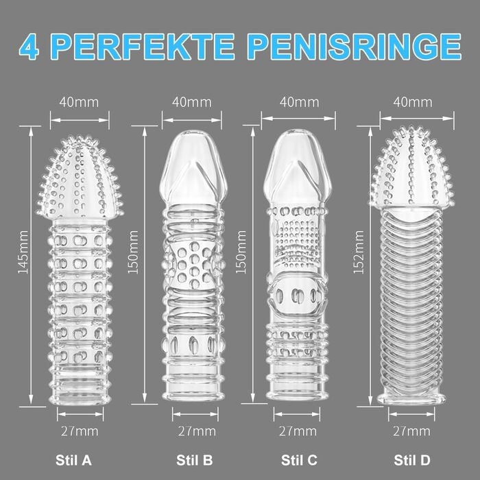 Набір з 4 силіконових насадок на пеніс QUEEN'S STORY