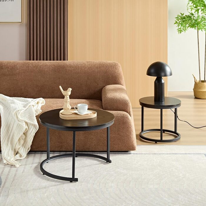 Круглий журнальний столик Home Heaven з чорного дерева - Комплект із 2 круглих столиків для вітальні - Ø60 см Ø40 см