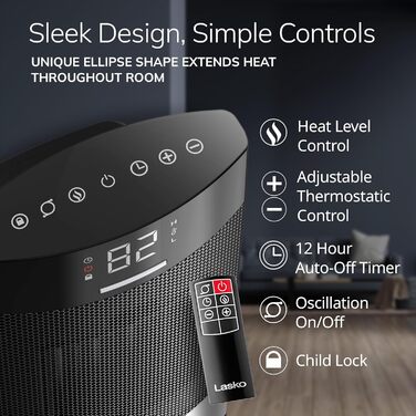 Керамічний настільний обігрівач Lasko CD12950 для побутового використання з тумблером, блокуванням від дітей, цифровим дисплеєм, т