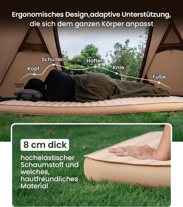 Самонадувальний надувний матрац OneTigris Dreamstar з високим коефіцієнтом опору, надувне ліжко для 1 особи, надувний матрац для гостей з мішком-насосом, для кемпінгу, подорожей та автомобіля (70 198 см) кольору койота