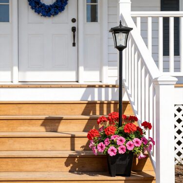 Сонячний ліхтар з кашпо, 150 см, світлодіодний, водонепроникний, чорний, сонячний ліхтарний стовп, стійкий до атмосферних впливів для зовнішнього використання