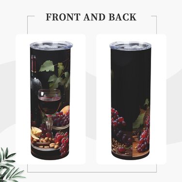 Кружка з прямою трубочкою, 590 мл, дизайн фрукти та вино, друкований, підходить для кемпінгу, офісу та дому.