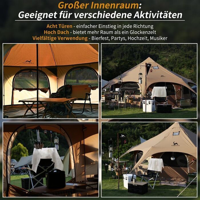 Намет TOMOUNT Tipi, бавовняний намет, полотняний пірамідальний юртовий намет на 6-8 осіб, великий сімейний намет для глемпінгу, кемпінгу, походів, фестивалів, вечірок, весіль, музичних фестивалів