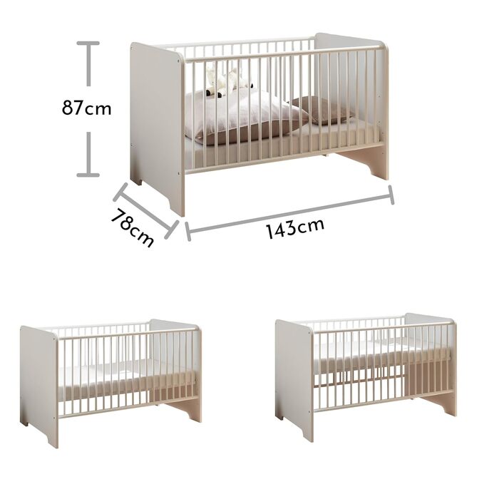 Дитяче ліжечко Stella Trading Spice Safe 70x140 см, білий глянцевий - функціональне дитяче ліжечко для дитячої кімнати - 78 x 87 x 143 см (Ш/В/Г) 143Д x 78Ш x 87В см