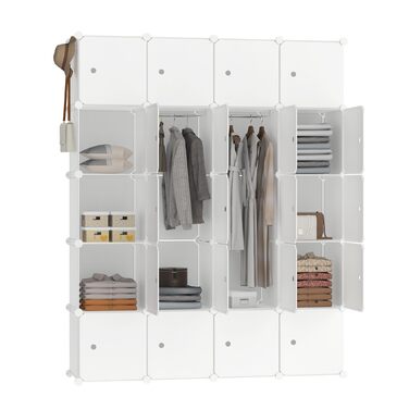 Система полиць для гардеробу своїми руками, взуттєва полиця з рейкою для одягу, модульна комбінована шафа, компактна вставна система полиць, портативна складана шафа для книг з дверима (20 кубів, бежевий колір) бежевий, 20 кубів