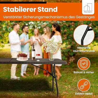 Розкладний фуршетний стіл Розкладний садовий стіл з поліратангу Всепогодний та складний пивний стіл Міцний розкладний стіл для саду, фестивалів, кемпінгу та заходів на свіжому повітрі (чорний)