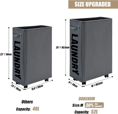 Дюймові великі складні кошики для білизни з колесом, складні мішки для білизни, мішок для одягу (темно-сірий, M) ONE-WAY Dark Grey