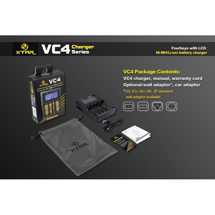 Зарядний пристрій XTAR VC4 з РК-дисплеєм для акумуляторів 18650 Li-Ion/Ni-MH, чорний