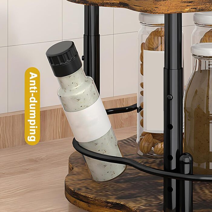 Підставка для спецій, обертовий органайзер для кухонної полиці, 2-рівнева, дерев&39яна підставка для спецій, стояча, підставка для спецій на кухонній стільниці, обертова кутова полиця &quotlazy Susan&quot, 3 регульовані по висоті для кухонної стільниці та