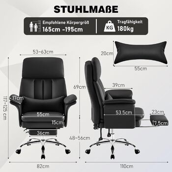 Офісне крісло Hellove з підставкою для ніг, стілець для роботи на колесах, ергономічне крісло для керівника з двошаровими підлокітниками, висока спинка, регульоване по висоті поворотне крісло для ПК, ігрове крісло для офісу/домашнього офісу, чорний колір