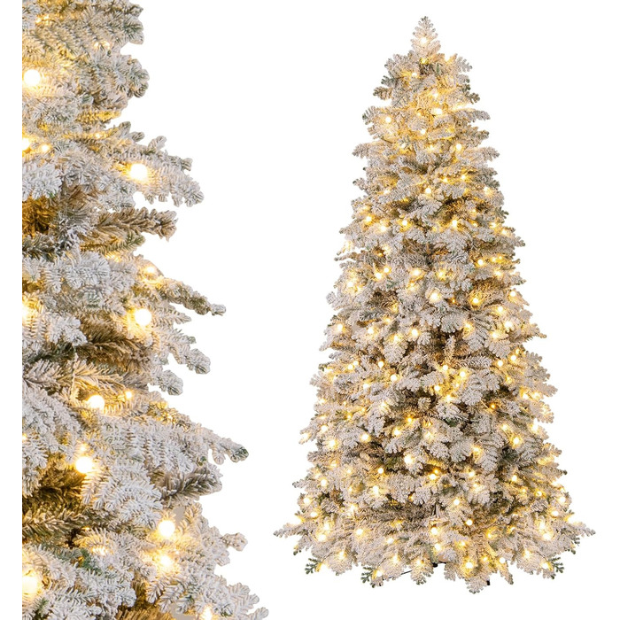 Штучна ялинка з вогнями та снігом 210 см COSTWAY