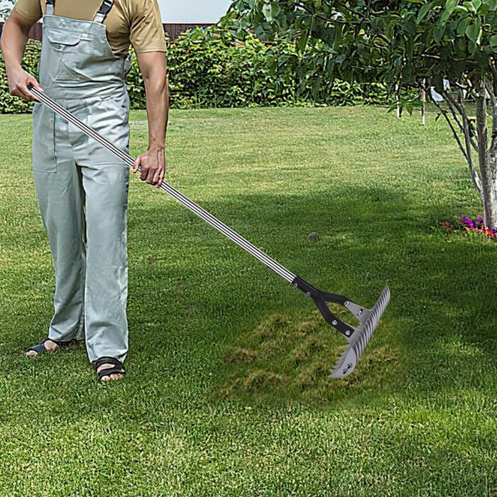 Гребінь для сінокосарки 38,1 см, регульована ручка, граблі з регульованими зубцями, інструмент для видалення бурянів, граблі для видалення сухої трави, розчісування газону та аерації