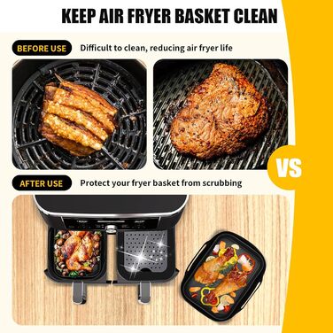 Аксесуари для фритюрниці з силіконовою формою 8 шт. , багаторазові складні аксесуари для фритюрниці Силіконова вставка, силіконова каструля для фритюрниці для AF400EU, мікрохвильова піч, духовка (чорна)