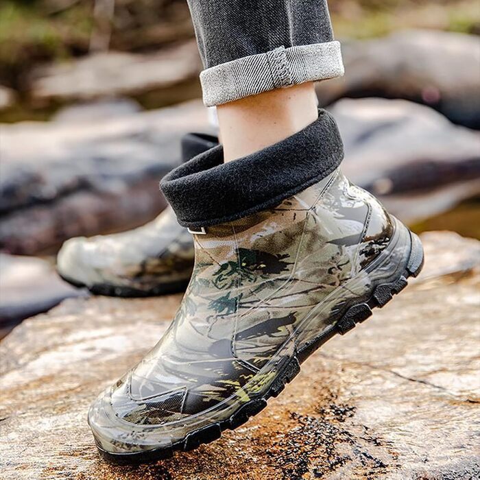 Гумові чоботи до щиколотки з підкладкою Pangolin для чоловіків та жінок, знімна флісова підкладка, камуфляжні ковзаючі гумові чоботи, короткі черевики для риболовлі та кемпінгу, сірі, EU 48