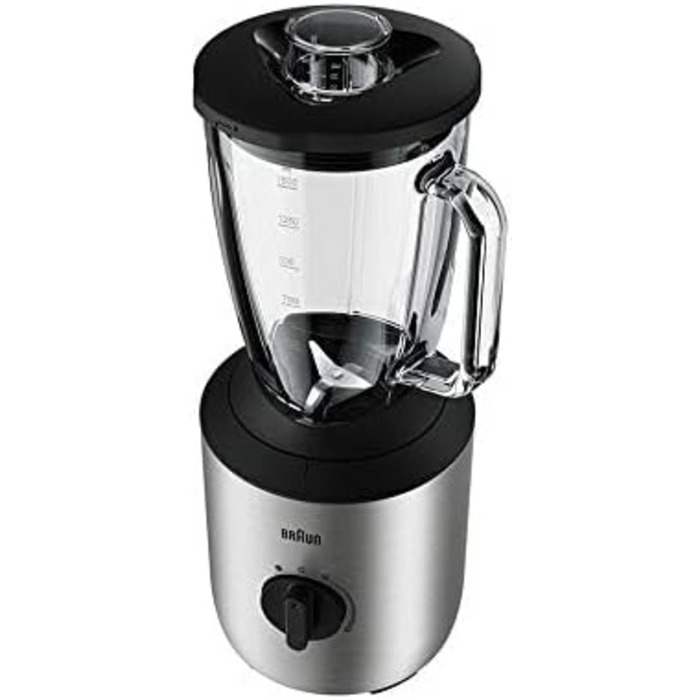 Кухонний міксер Braun Household PowerBlend 3 JB 3272 - скляна насадка для блендера 1,5 л, кухонні гаджети для подрібнення, пюрирования та змішування, в т.ч. 2 пляшки Smoothie2Go, 800 Вт, нержавіюча сталь з нержавіючої сталі/чорний одинарний