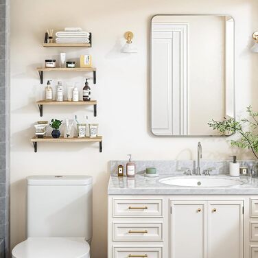 Настінна полиця з дерева та металу, комплект із 4 плаваючих полиць з 3 варіантами кріплення декоративна настінна полиця для вітальні, кухні, спальні, ванної кімнати та офісу, коричнева