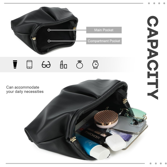 Жіноча клатч SUKUTU Плісирована сумочка Хмарка, вечірня сумочка з екошкіри, чорний колір