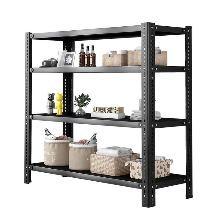 Металевий безригельний стелаж, загальне навантаження 720 кг - 60x30x120 см, 4 полиці (180 кг/полиця) - Чорний 60*30*120*4 Чорний