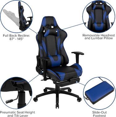 Ігрове крісло Flash Furniture Red, регульоване, синє, комплект з