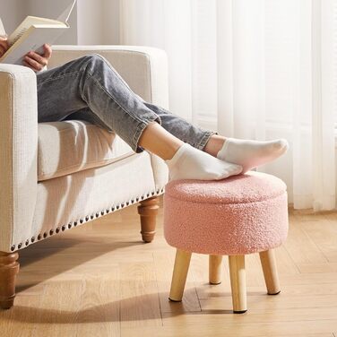 Дюймовий маленький пуф-пуф з місцем для зберігання, круглий пуф-підставка з м&39яким сидінням та кришкою, міні-пуф-підставка з оксамиту Teddy Velvet для дивана у вітальні, рожевий WBD006P 32Г x 32Ш x 33В см рожевий, 13-