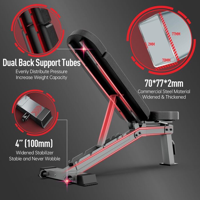 Силова лава преміум-класу JOROTO Практична фітнес-лава, підходить як похила та горизонтальна лава, лава для жиму лежачи для тренування всього тіла MD80, складна плоска регульована лава для живота